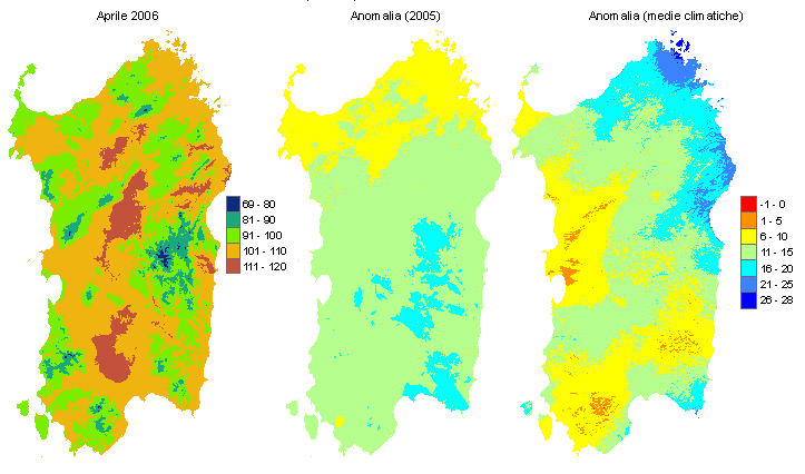 Figura 1 - Mappe di evapotraspirazione potenziale (o di riferimento) di aprile 2006 e di anomalia rispetto all'anno precedente e ai valori medi trentennali. Figura 1 - Mappe di evapotraspirazione potenziale (o di riferimento) di aprile 2006 e di anomalia rispetto all'anno precedente e ai valori medi trentennali.
