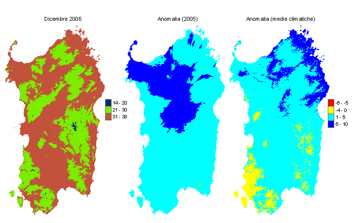 Figura 1 - Mappe di evapotraspirazione potenziale (o di riferimento) di dicembre 2006 e di anomalia rispetto all'anno precedente e ai valori medi trentennali. Figura 1 - Mappe di evapotraspirazione potenziale (o di riferimento) di dicembre 2006 e di anomalia rispetto all'anno precedente e ai valori medi trentennali.