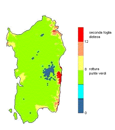 Figura 5 - Mappa della fenologia stimata per il vitigno precoce Chardonnay. Figura 5 - Mappa della fenologia stimata per il vitigno precoce Chardonnay.