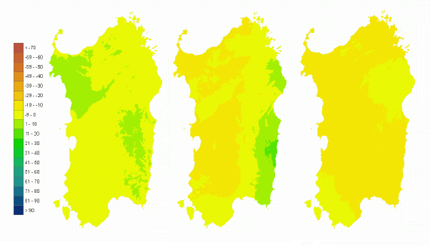 Figura 3 - Mappe di bilancio idro-meteorologico della I, II e III decade di febbraio 2008. Figura 3 - Mappe di bilancio idro-meteorologico della I, II e III decade di febbraio 2008.