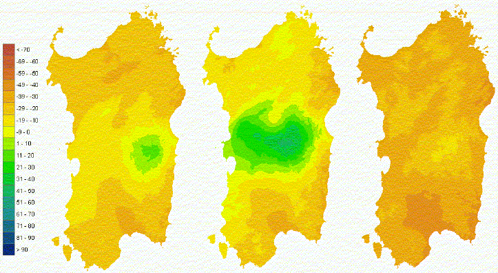 Figura 3 - Mappe di bilancio idro-meteorologico della I, II e III decade di aprile 2008. Figura 3 - Mappe di bilancio idro-meteorologico della I, II e III decade di aprile 2008.