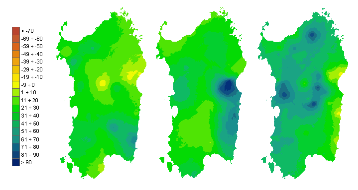 Figura 3 - Mappe di bilancio idro-meteorologico della I, II e III decade di gennaio 2009. Figura 3 - Mappe di bilancio idro-meteorologico della I, II e III decade di gennaio 2009.