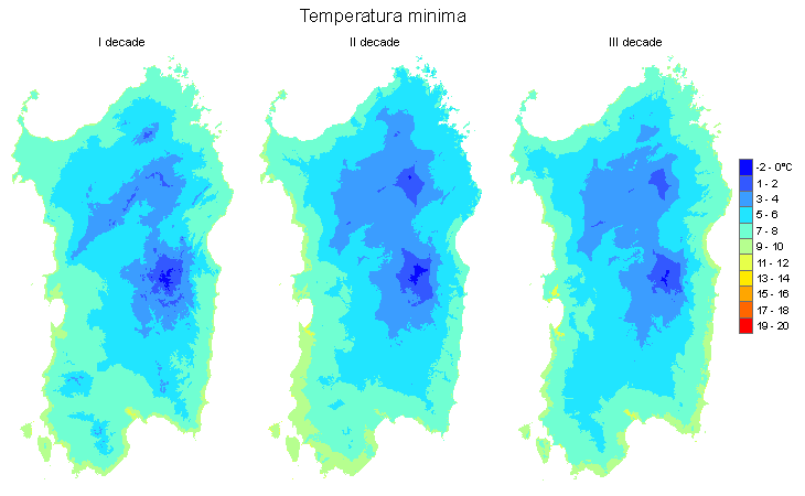 Figura 4 - Valori medi decadali delle temperature minime registrate nel mese di marzo 2009. Figura 4 - Valori medi decadali delle temperature minime registrate nel mese di marzo 2009.