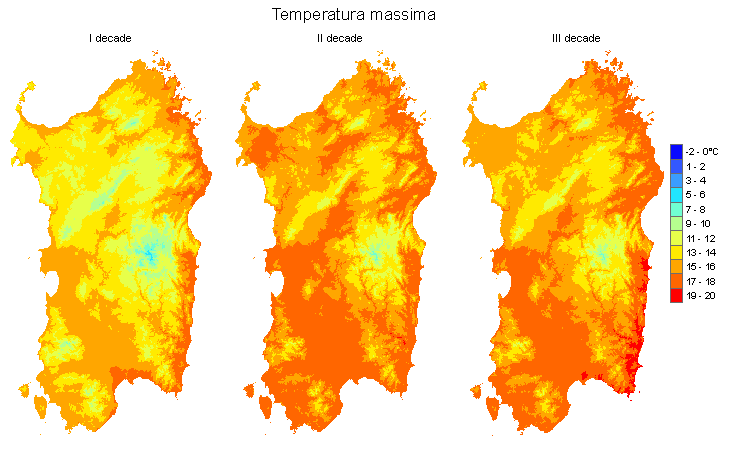 Figura 5 - Valori medi decadali delle temperature massime registrate nel mese di marzo 2009.