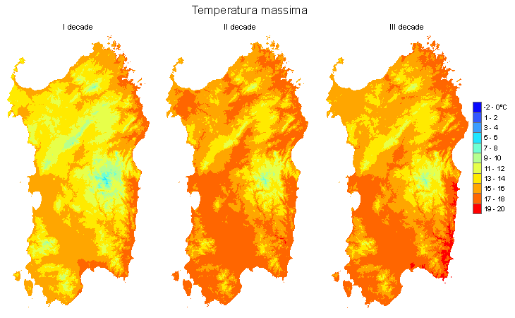 Figura 5 - Valori medi decadali delle temperature massime registrate nel mese di marzo 2009. Figura 5 - Valori medi decadali delle temperature massime registrate nel mese di marzo 2009.