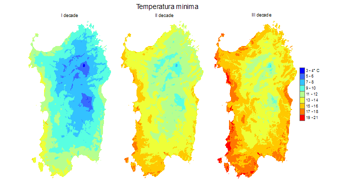 Figura 4 - Valori medi decadali delle temperature minime registrate nel mese di maggio 2009. Figura 4 - Valori medi decadali delle temperature minime registrate nel mese di maggio 2009.