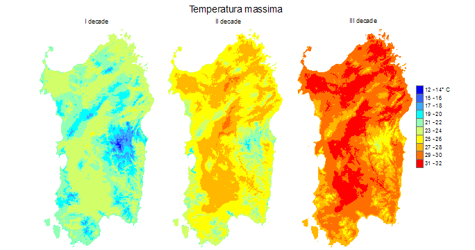 Figura 5 - Valori medi decadali delle temperature massime registrate nel mese di maggio 2009. Figura 5 - Valori medi decadali delle temperature massime registrate nel mese di maggio 2009.