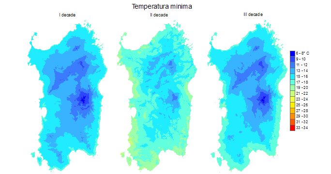 Figura 4 - Valori medi decadali delle temperature minime registrate nel mese di giugno 2009. Figura 4 - Valori medi decadali delle temperature minime registrate nel mese di giugno 2009.