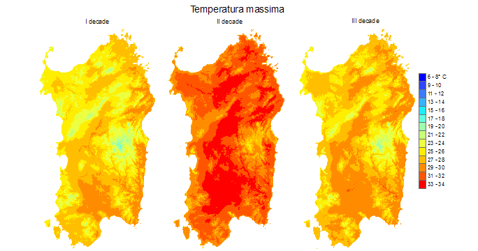 Figura 5 - Valori medi decadali delle temperature massime registrate nel mese di giugno 2009. Figura 5 - Valori medi decadali delle temperature massime registrate nel mese di giugno 2009.