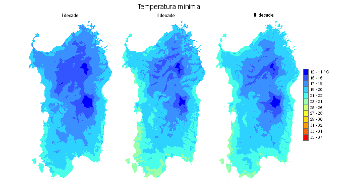 Figura 4 - Valori medi decadali delle temperature minime registrate nel mese di agosto 2009. Figura 4 - Valori medi decadali delle temperature minime registrate nel mese di agosto 2009.