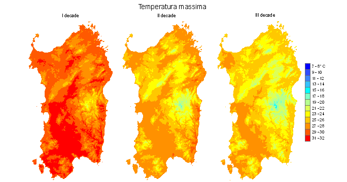 Figura 5 - Valori medi decadali delle temperature massime registrate nel mese di settembre 2009.