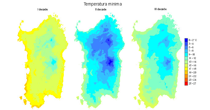 Figura 4 - Valori medi decadali delle temperature minime registrate nel mese di ottobre 2009. Figura 4 - Valori medi decadali delle temperature minime registrate nel mese di ottobre 2009.