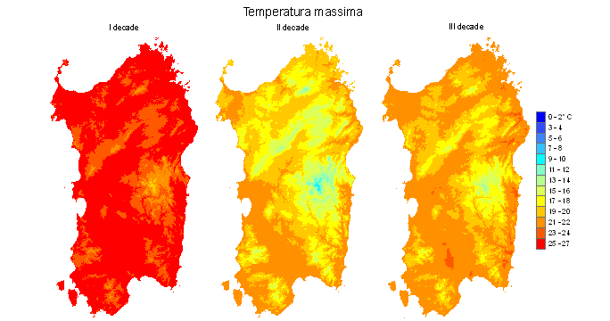 Figura 5 - Valori medi decadali delle temperature massime registrate nel mese di ottobre 2009. Figura 5 - Valori medi decadali delle temperature massime registrate nel mese di ottobre 2009.