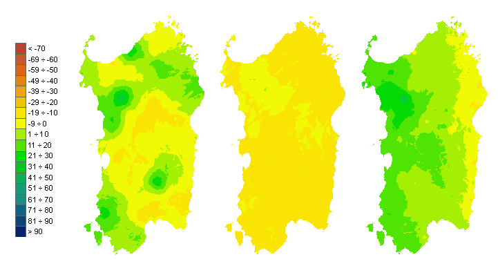 Figura 3 - Mappe di bilancio idro-meteorologico della I, II e III decade di novembre 2009. Figura 3 - Mappe di bilancio idro-meteorologico della I, II e III decade di novembre 2009.