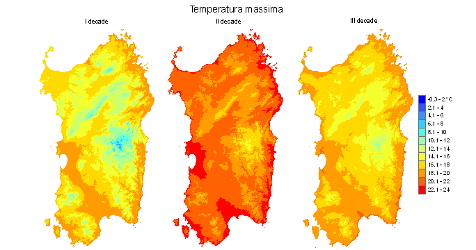 Figura 5 - Valori medi decadali delle temperature massime registrate nel mese di novembre 2009.