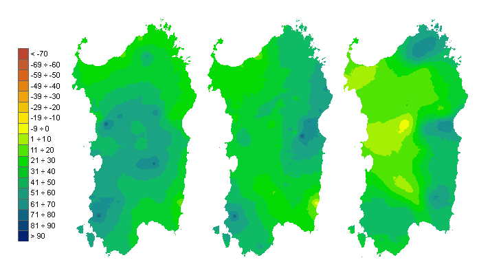 Figura 3 - Mappe di bilancio idro-meteorologico della I, II e III decade di gennaio 2010. Figura 3 - Mappe di bilancio idro-meteorologico della I, II e III decade di gennaio 2010.