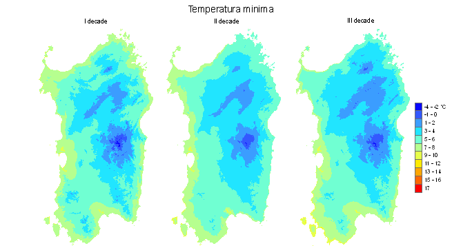 Figura 4 - Valori medi decadali delle temperature minime registrate nel mese di gennaio 2010. Figura 4 - Valori medi decadali delle temperature minime registrate nel mese di gennaio 2010.