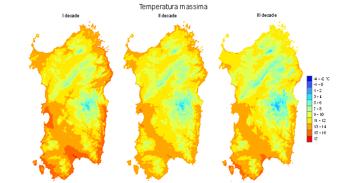 Figura 5 - Valori medi decadali delle temperature massime registrate nel mese di gennaio 2010. Figura 5 - Valori medi decadali delle temperature massime registrate nel mese di gennaio 2010.