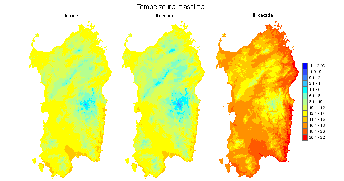 Figura 5 - Valori medi decadali delle temperature massime registrate nel mese di febbraio 2010.
