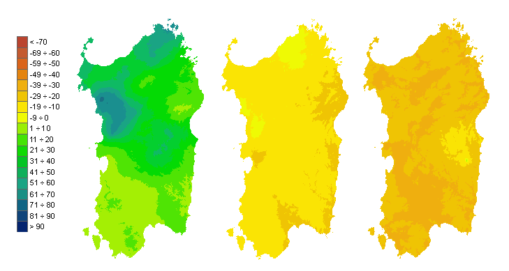Figura 3 - Mappe di bilancio idro-meteorologico della I, II e III decade di marzo 2010. Figura 3 - Mappe di bilancio idro-meteorologico della I, II e III decade di marzo 2010.