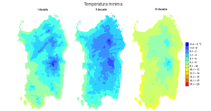Figura 4 - Valori medi decadali delle temperature minime registrate nel mese di marzo 2010. Figura 4 - Valori medi decadali delle temperature minime registrate nel mese di marzo 2010.