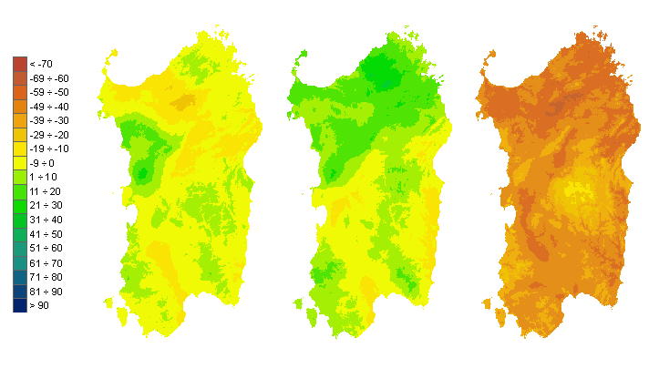 Figura 3 - Mappe di bilancio idro-meteorologico della I, II e III decade di maggio 2010. Figura 3 - Mappe di bilancio idro-meteorologico della I, II e III decade di maggio 2010.