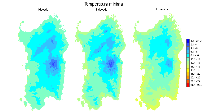 Figura 4 - Valori medi decadali delle temperature minime registrate nel mese di maggio 2010. Figura 4 - Valori medi decadali delle temperature minime registrate nel mese di maggio 2010.