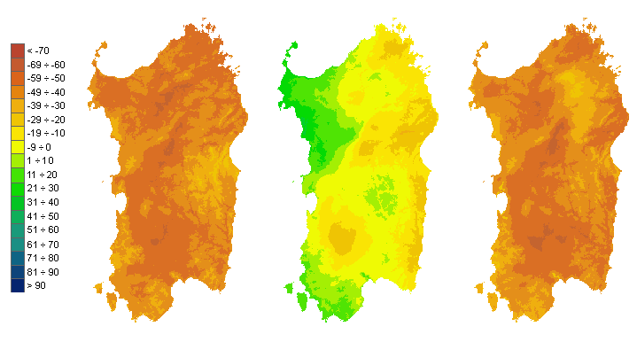 Figura 3 - Mappe di bilancio idro-meteorologico della I, II e III decade di giugno 2010. Figura 3 - Mappe di bilancio idro-meteorologico della I, II e III decade di giugno 2010.