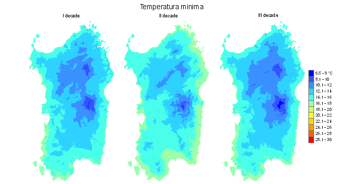 Figura 4 - Valori medi decadali delle temperature minime registrate nel mese di giugno 2010.