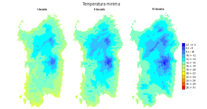 Figura 4 - Valori medi decadali delle temperature minime registrate nel mese di settembre 2010. Figura 4 - Valori medi decadali delle temperature minime registrate nel mese di settembre 2010.