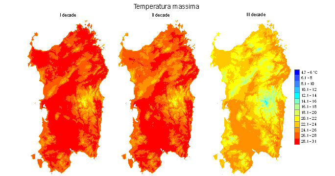 Figura 5 - Valori medi decadali delle temperature massime registrate nel mese di settembre 2010. Figura 5 - Valori medi decadali delle temperature massime registrate nel mese di settembre 2010.