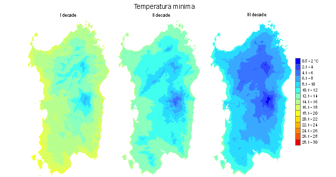 Figura 4 - Valori medi decadali delle temperature minime registrate nel mese di ottobre 2010. Figura 4 - Valori medi decadali delle temperature minime registrate nel mese di ottobre 2010.