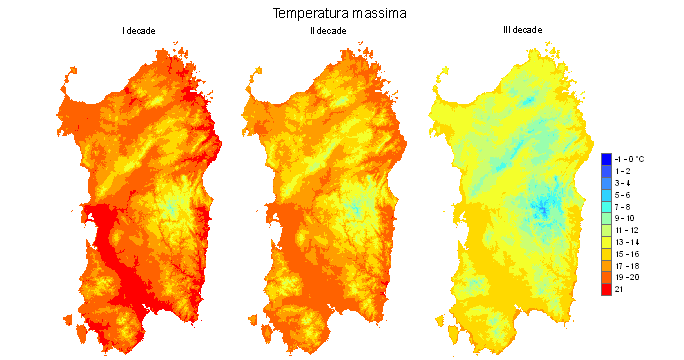 Figura 5 - Valori medi decadali delle temperature massime registrate nel mese di novembre 2010.