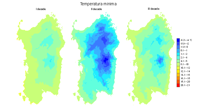 Figura 4 - Valori medi decadali delle temperature minime registrate nel mese di dicembre 2010. Figura 4 - Valori medi decadali delle temperature minime registrate nel mese di dicembre 2010.