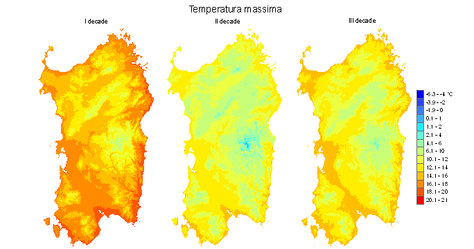 Figura 5 - Valori medi decadali delle temperature massime registrate nel mese di dicembre 2010. Figura 5 - Valori medi decadali delle temperature massime registrate nel mese di dicembre 2010.