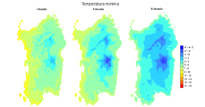 Figura 4 - Valori medi decadali delle temperature minime registrate nel mese di gennaio 2011.