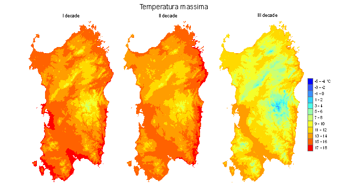 Figura 5 - Valori medi decadali delle temperature massime registrate nel mese di gennaio 2011. Figura 5 - Valori medi decadali delle temperature massime registrate nel mese di gennaio 2011.