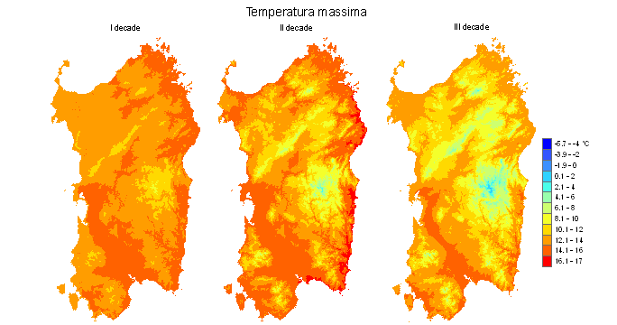 Figura 5 - Valori medi decadali delle temperature massime registrate nel mese di febbraio 2011.