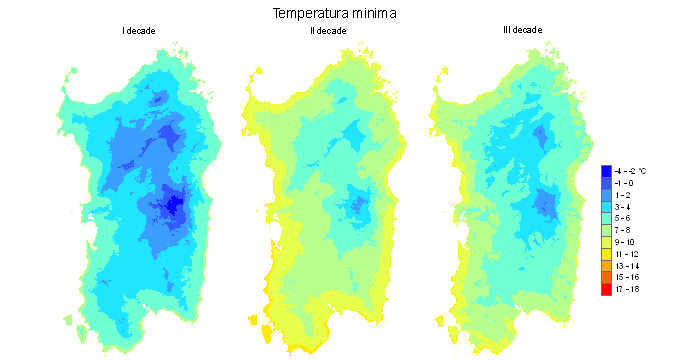 Figura 4 - Valori medi decadali delle temperature minime registrate nel mese di marzo 2011. Figura 4 - Valori medi decadali delle temperature minime registrate nel mese di marzo 2011.