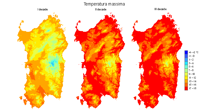 Figura 5 - Valori medi decadali delle temperature massime registrate nel mese di marzo 2011. Figura 5 - Valori medi decadali delle temperature massime registrate nel mese di marzo 2011.