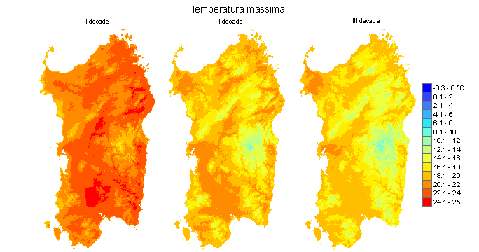 Figura 5 - Valori medi decadali delle temperature massime registrate nel mese di aprile 2011.