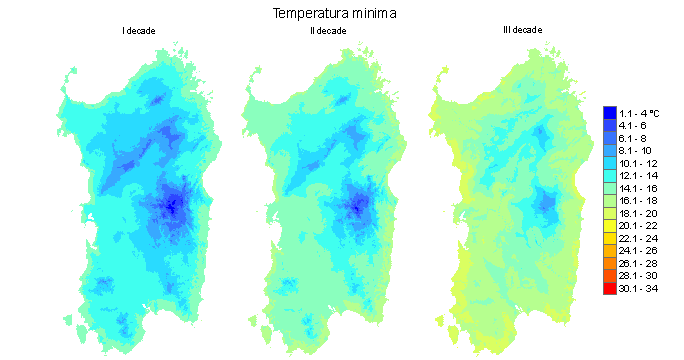 Figura 4 - Valori medi decadali delle temperature minime registrate nel mese di giugno 2011. Figura 4 - Valori medi decadali delle temperature minime registrate nel mese di giugno 2011.