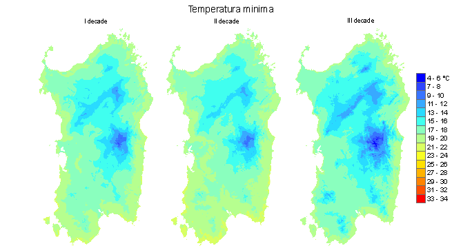 Figura 4 - Valori medi decadali delle temperature minime registrate nel mese di luglio 2011. Figura 4 - Valori medi decadali delle temperature minime registrate nel mese di luglio 2011.