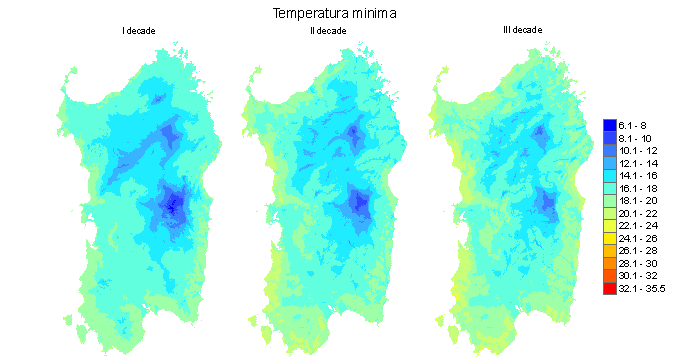 Figura 4 - Valori medi decadali delle temperature minime registrate nel mese di agosto 2011. Figura 4 - Valori medi decadali delle temperature minime registrate nel mese di agosto 2011.
