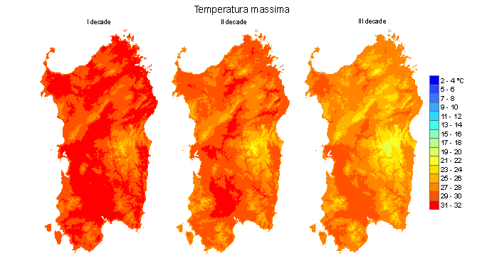 Figura 5 - Valori medi decadali delle temperature massime registrate nel mese di settembre 2011. Figura 5 - Valori medi decadali delle temperature massime registrate nel mese di settembre 2011.