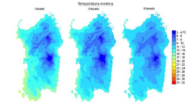 Figura 4 - Valori medi decadali delle temperature minime registrate nel mese di ottobre 2011. Figura 4 - Valori medi decadali delle temperature minime registrate nel mese di ottobre 2011.