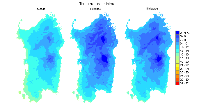 Figura 4 - Valori medi decadali delle temperature minime registrate nel mese di novembre 2011.