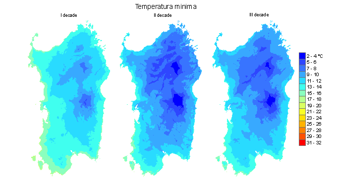 Figura 4 - Valori medi decadali delle temperature minime registrate nel mese di novembre 2011. Figura 4 - Valori medi decadali delle temperature minime registrate nel mese di novembre 2011.