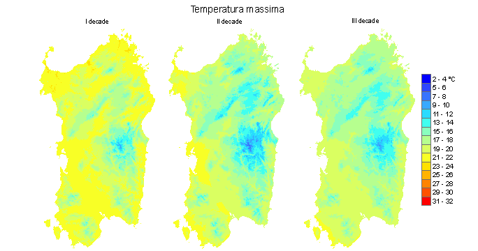 Figura 5 - Valori medi decadali delle temperature massime registrate nel mese di novembre 2011.