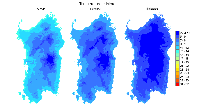 Figura 4 - Valori medi decadali delle temperature minime registrate nel mese di dicembre 2011.